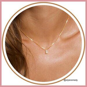 14K Gold Plated Cubic Zirconia Pendant Necklace with Extension Chain